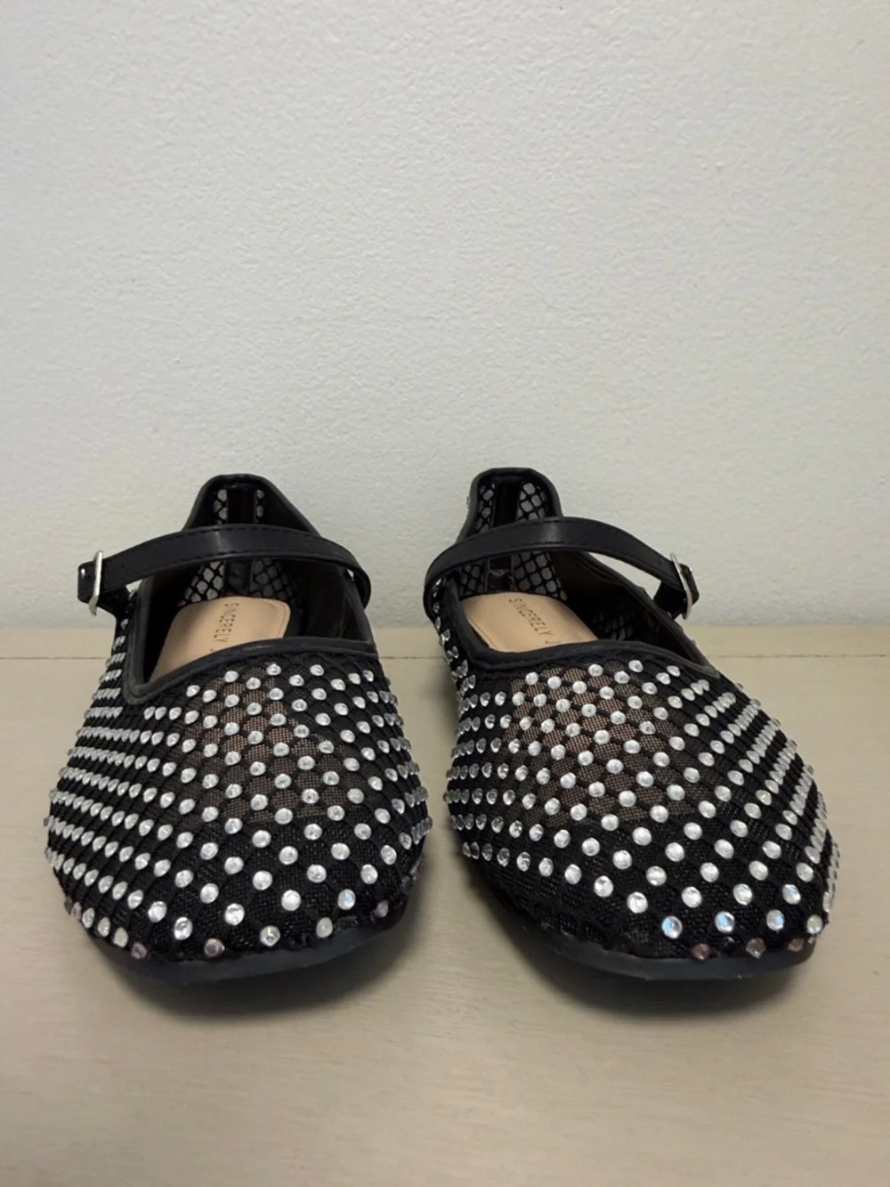 Black Mesh Rhinestone Studded Mary Jane Sincerely Jules Flats - Size 6.5 GUC - Picture 9 of 9